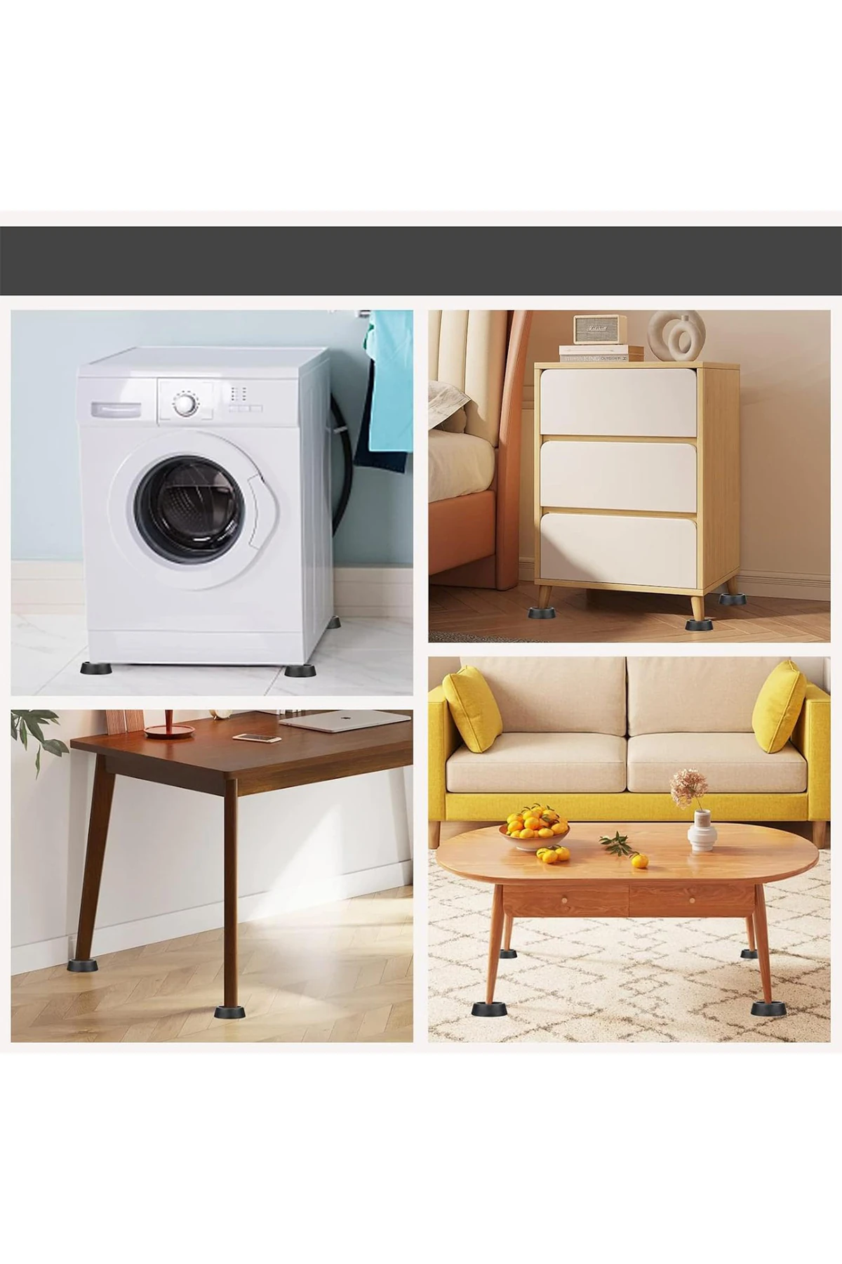 4 Adet Çamaşır Bulaşık Makinesi Buzdolabı Siyah Eşya Altlığı Titreşim Ses Önleyici Ayağı Yükseltici