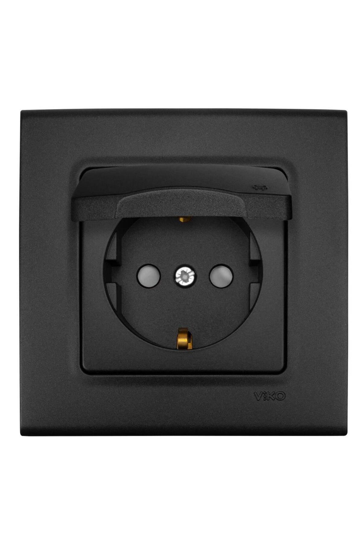 LİNNERA LİFE GECE SİYAHI KAPAKLI TOPRAKLI PRİZ Ç.K. ÇERÇEVELİ