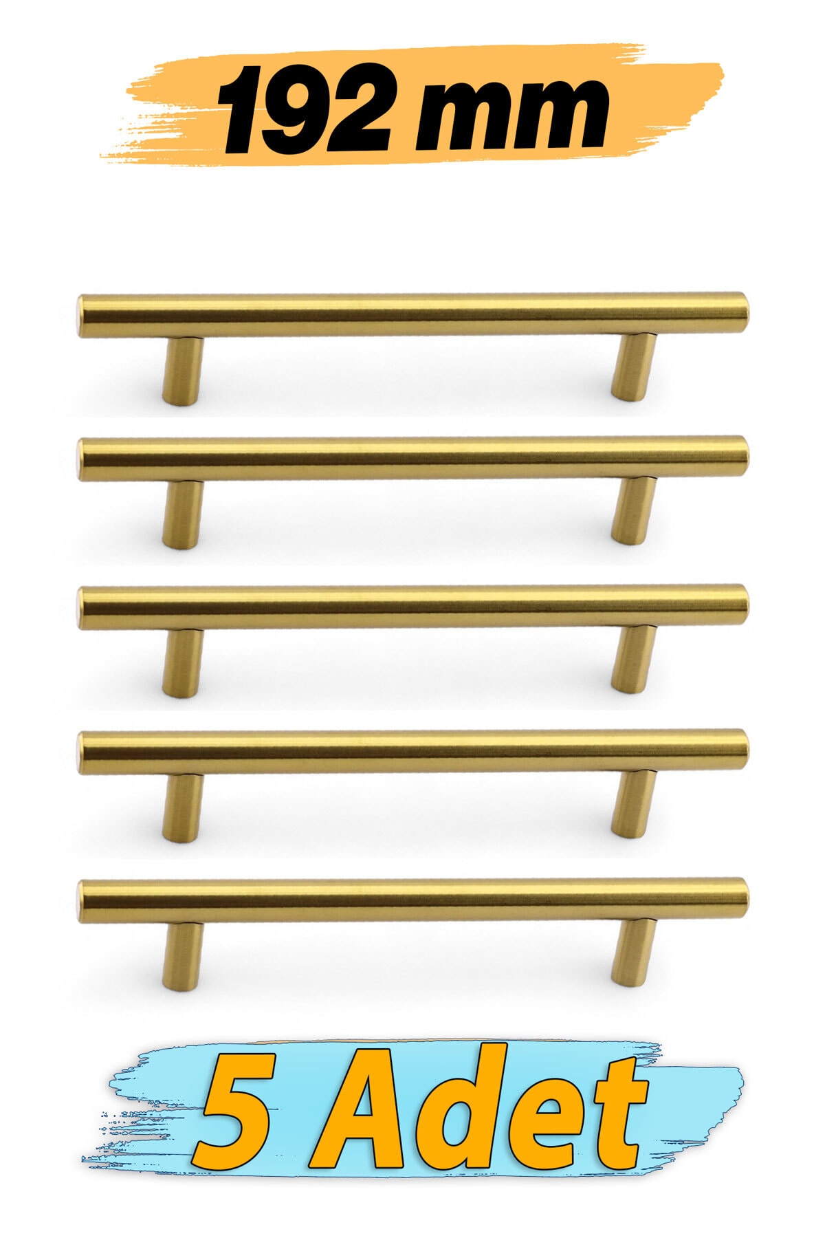 BADEM10 Alteta Gold 5 ADET 192 mm Altın Metal Mobilya Kulp Mutfak Çekmece Dolap Dolabı Kapak Kulpları Kulbu