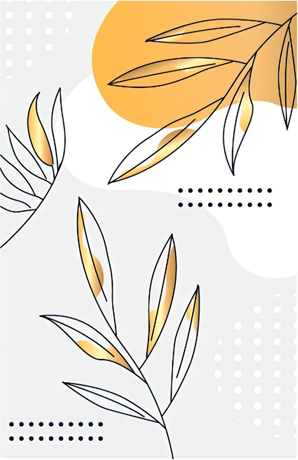 |soft Gri-Sarı Minimalist Yapraklı Set 03 |çerçeveli Cam Tablo 3lü Dikey