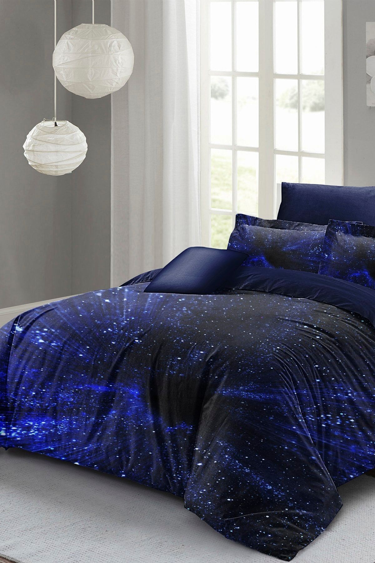 Nevresim Takımı %100 Doğal Pamuk Çift Kişilik 3d Digital Blue Night