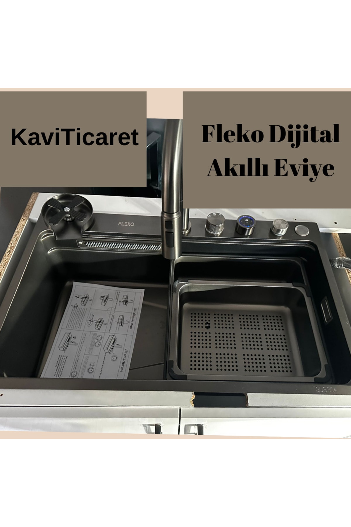 Dijital Eviye Seti Ve Fotoselli Bataryası Teknolojik Akıllı Antrasit Gri Çelik Evye