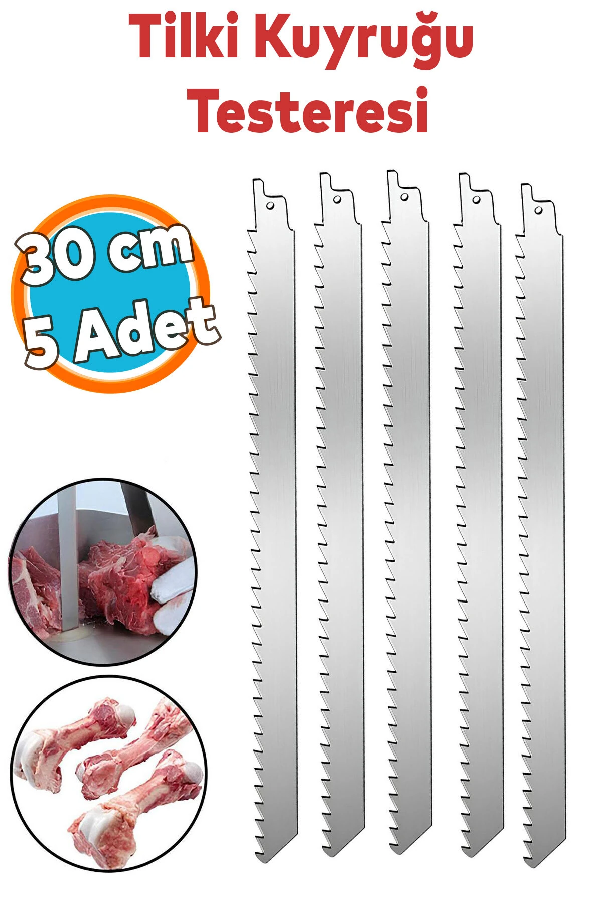 Tilki Kuyruğu Kemik Kesme Testeresi Kurban Et Paslanmaz Çelik Bıçak Buz Kesme Ağzı Ucu 30 cm (5 Adet