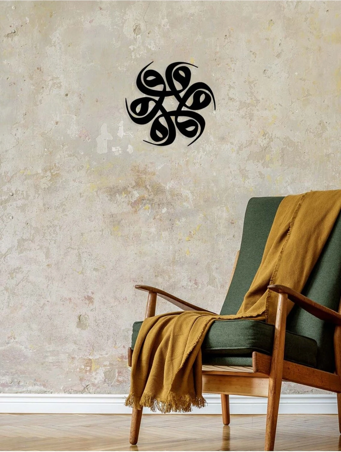 -Vav Harfi Islami Metal Tablo - Islami Ev Dekorasyonu - Dini Duvar Tabloları - 50 X 50 - Cm - Sıyah-Islm-076