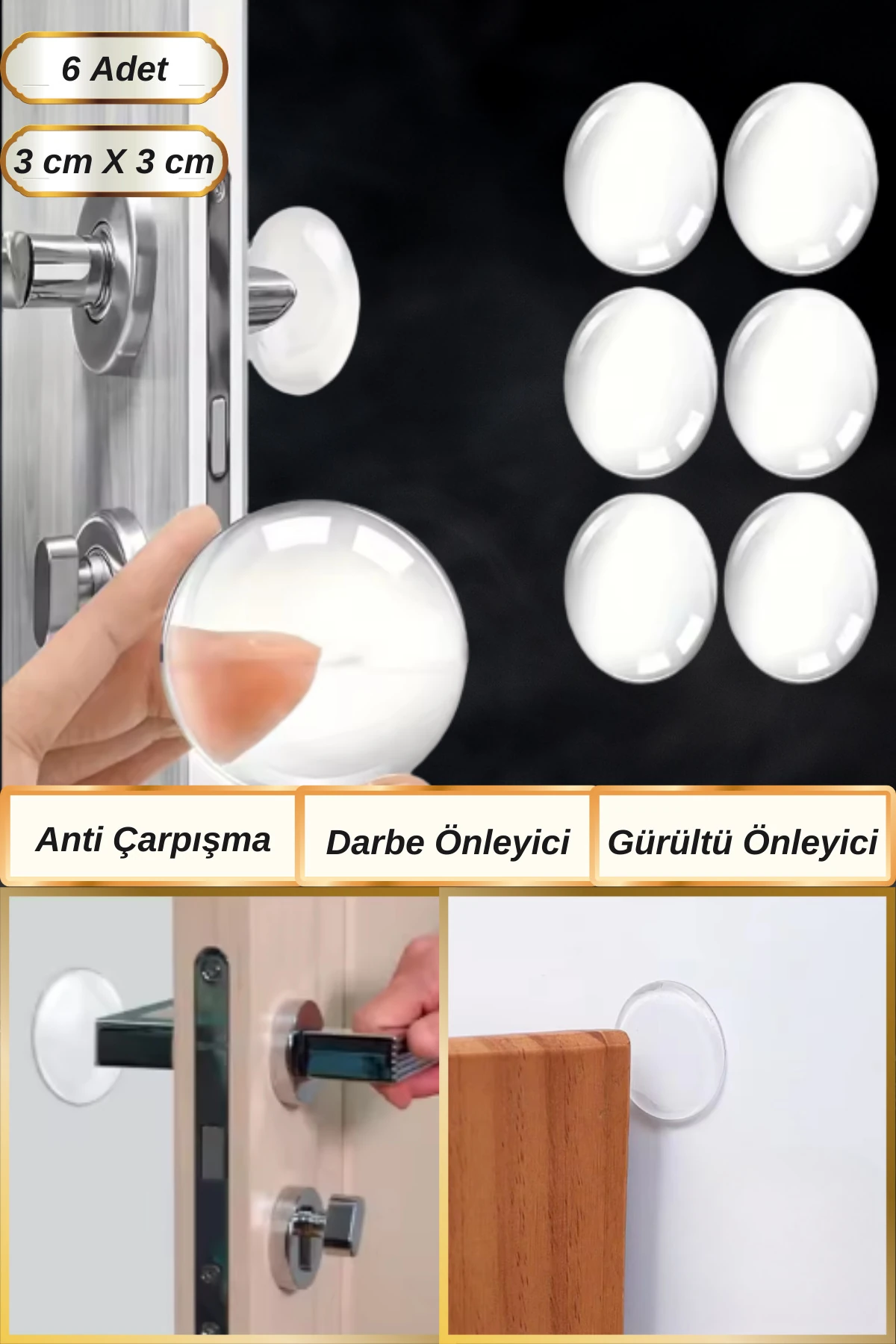 12 Adet 3 Cm Şeffaf Tasarım Çarpışma ve Gürültü Önleyici Kapı Dolap Durdurucu Silikon Darbe Pedi