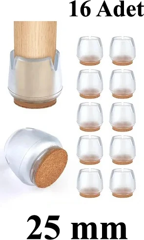 Sessiz Tip Sandalye Pabucu Masa Sandalye Zemin Koruyucu Kaydırmaz Slikon 25 mm (16 Adet)