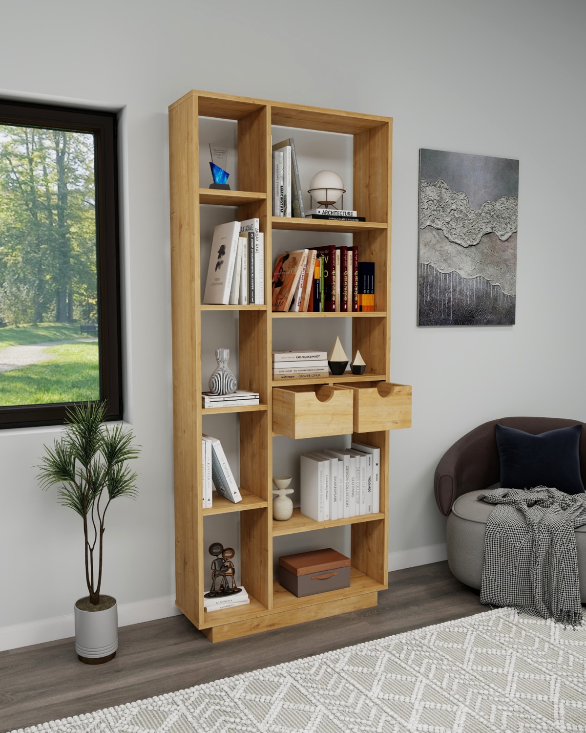 Luma 10 Bölmeli 2 Dolaplı Modern Kitaplık Safirmeşe - Luma