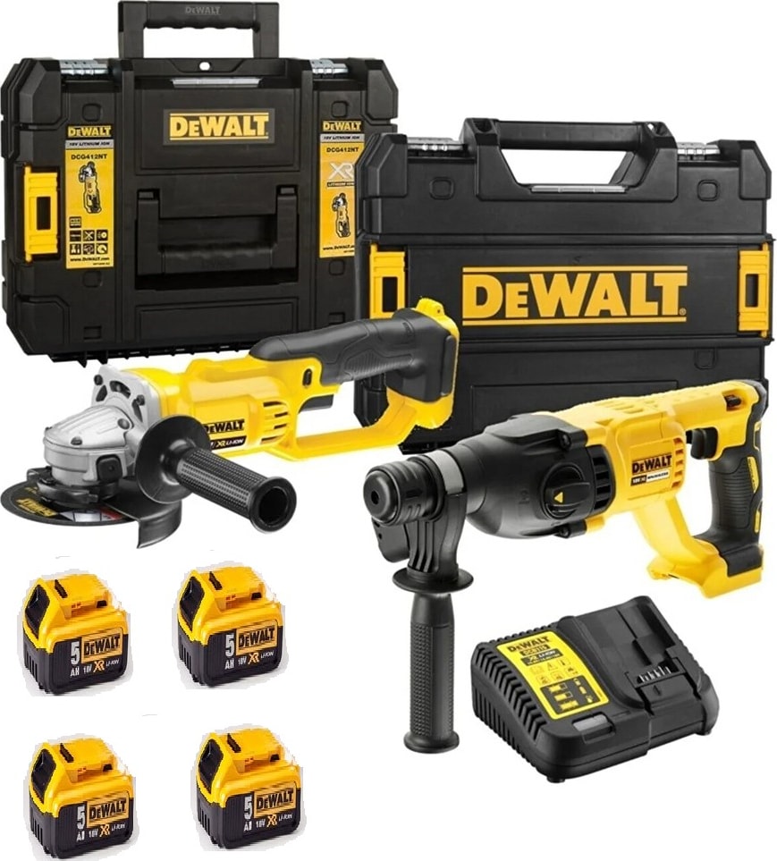 DEWALT DCH133NT Şarjlı Kırıcı Delici 2.6J+DCG412 Şarjlı Avuç Taşlama+4x 5AH Akü+1x Dolum Cihazı