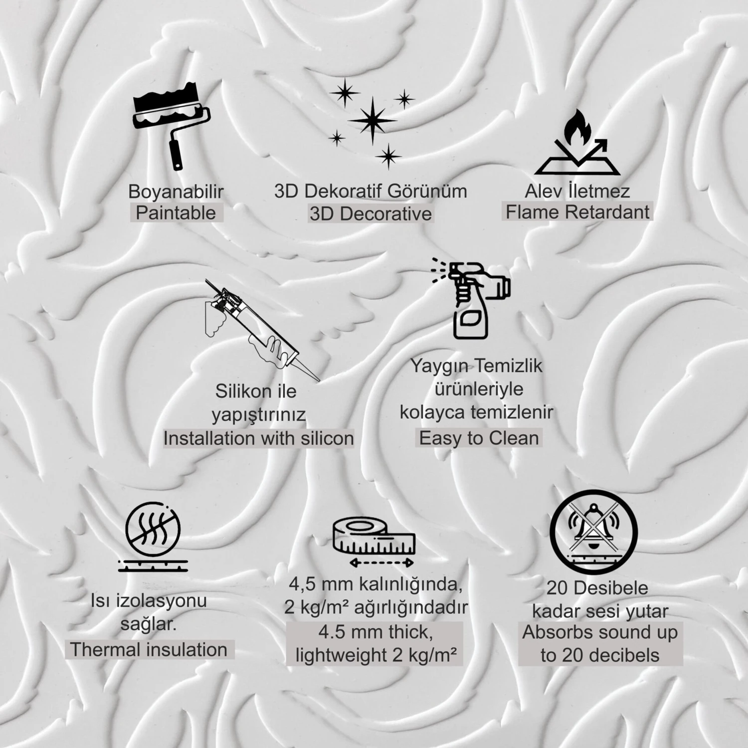 3D Duvar Paneli Boyanabilir Dekota 60X120 cm / Modern Desenli 7'li Paket-5 M²