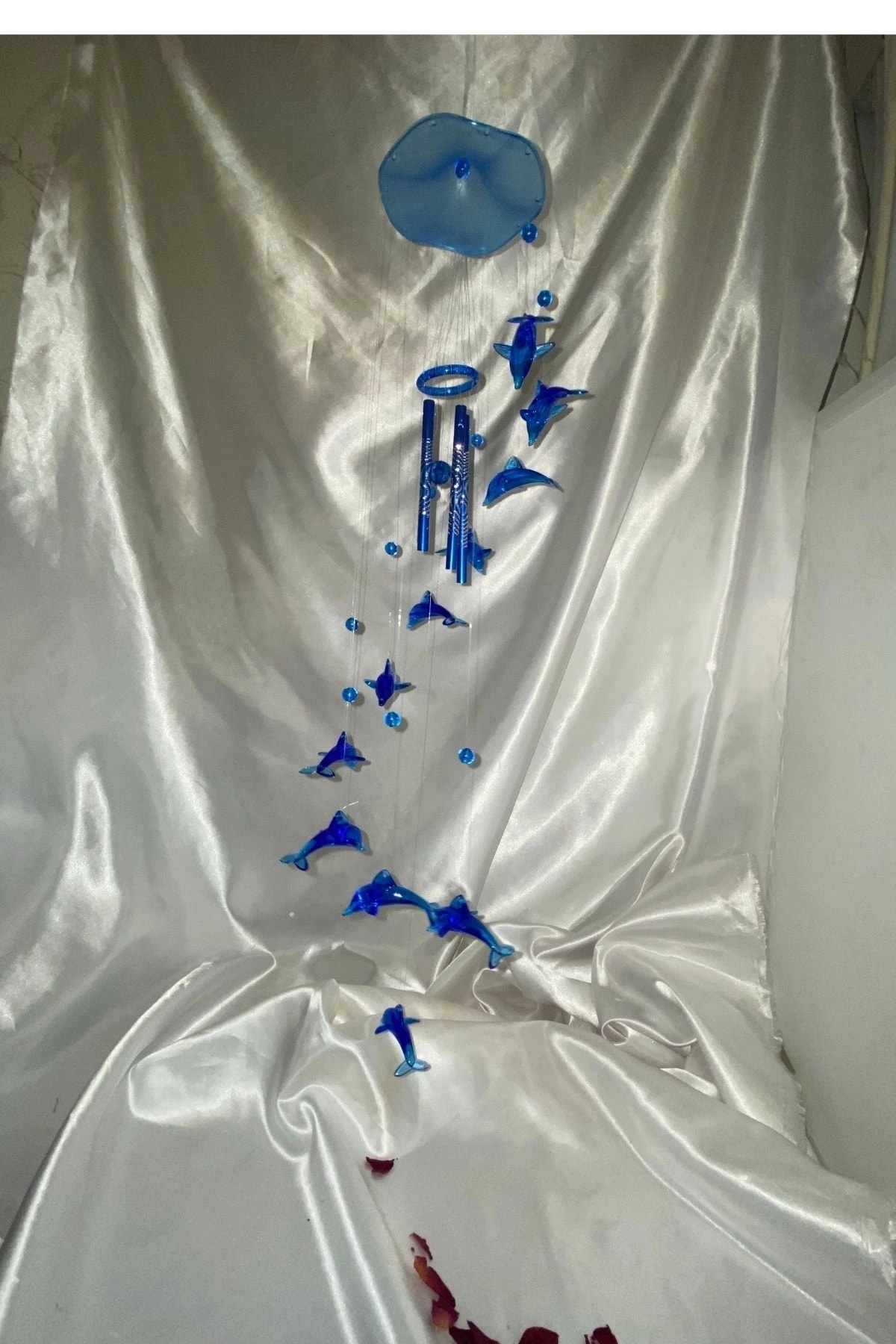 Deprem Çanı Rüzgar Zili Feng Shui Koruyucu Metal Borulu  Mavi Yunus El İşi