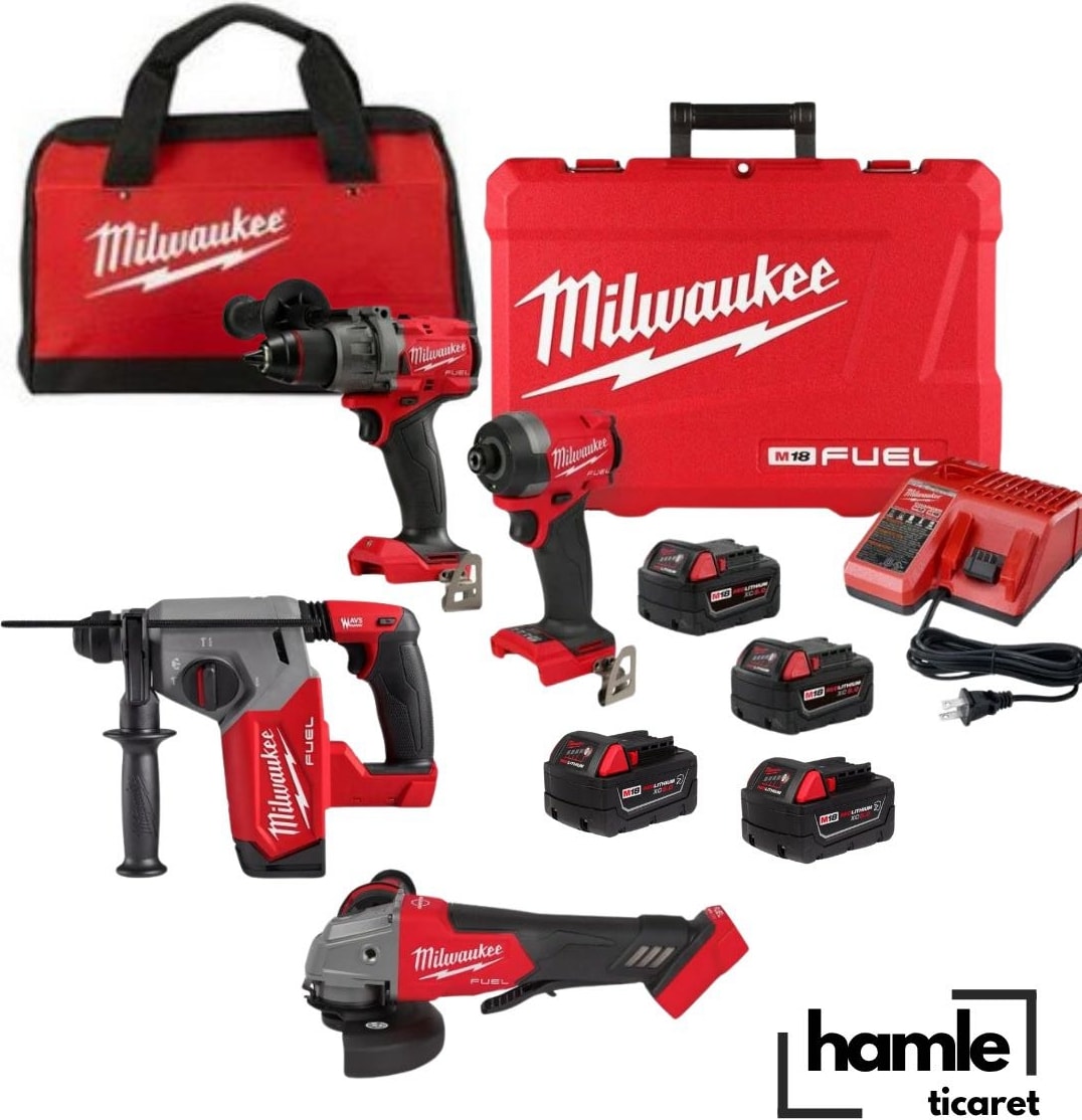 Mılwaukee M18 Fuel 4lü Set Şarjlı Darbeli Matkap- Torklu Vidalama- Sds Kırıcı Delici- Avuç Taşlama - 4 Adet 5 Ah Pil - orijinal ve garantili ürün