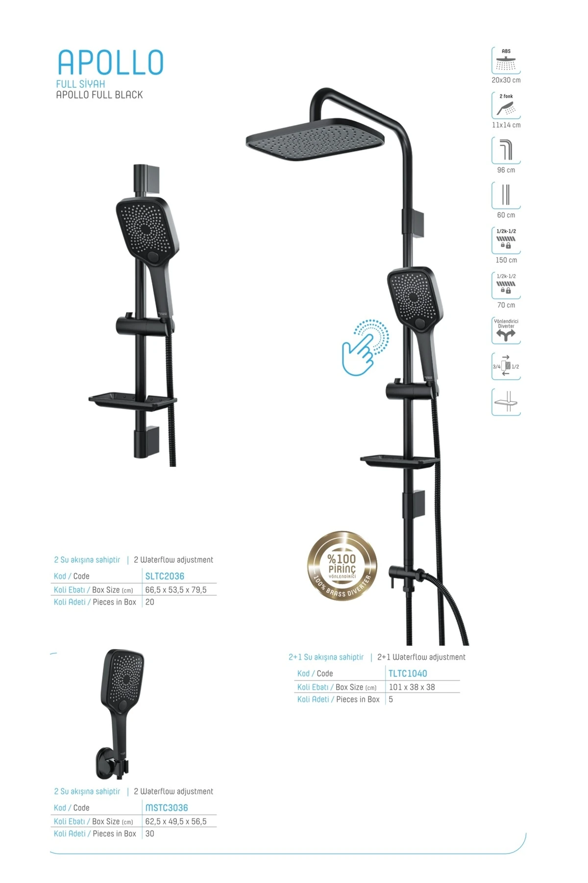 Mat Siyah Tepe Yağmurlama Sistemi  Siyah Duş Seti 5 Yıl Garantili Banyo Duş Seti