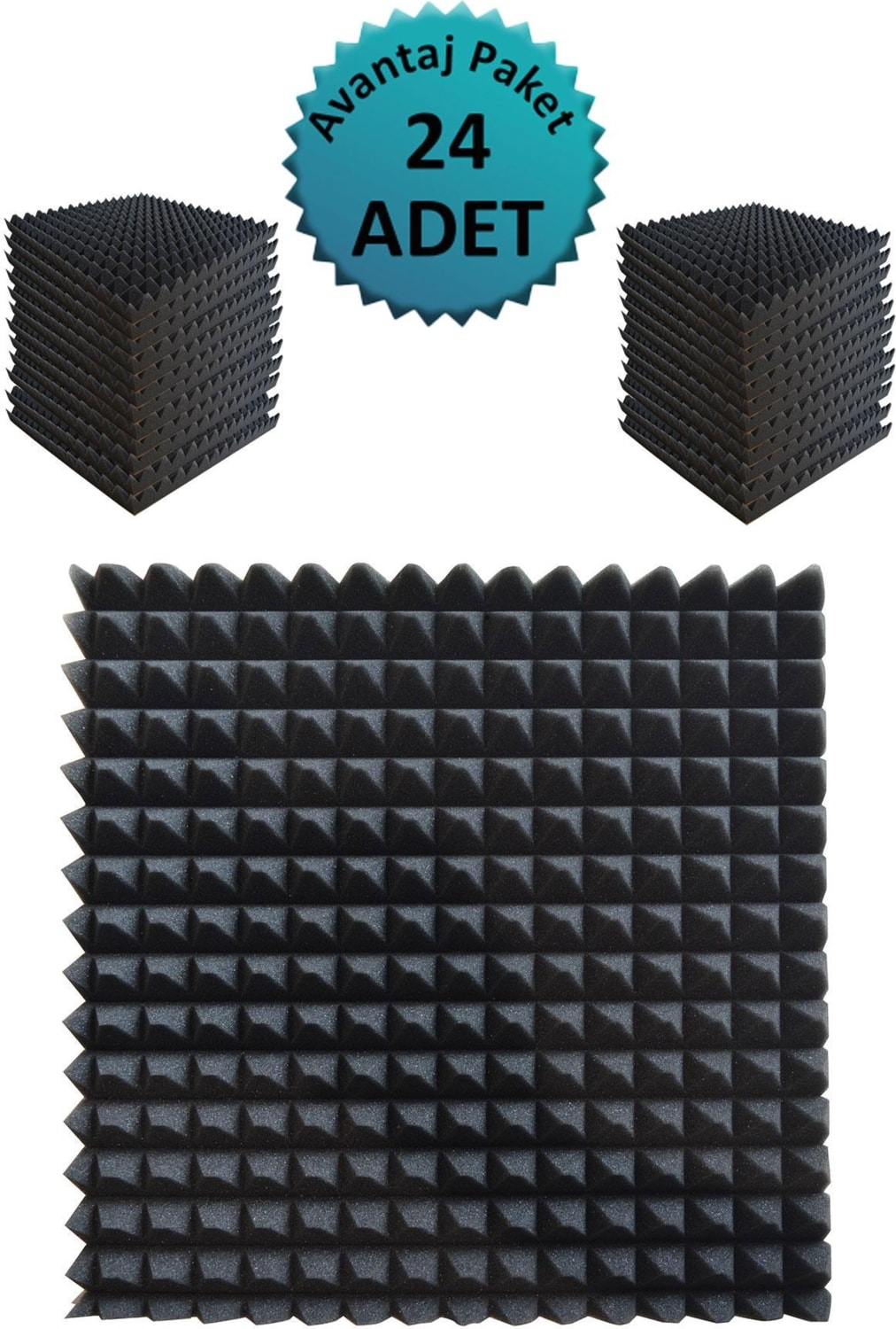 Akustik Ses Yalıtım SÜNGERI - 50 x 50 x 4 - PIRAMIT Kesim - Yapışkansız 24 Ad.