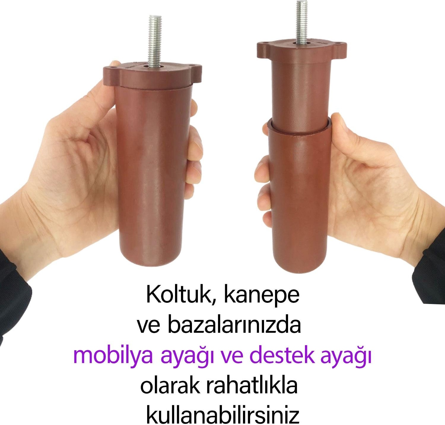 4 Adet Ayarlı Destek Ayağı 13 x 19 cm Kahverengi Gizli Ayak Mobilya Kanepe Baza Koltuk Dolap Tv Ünitesi