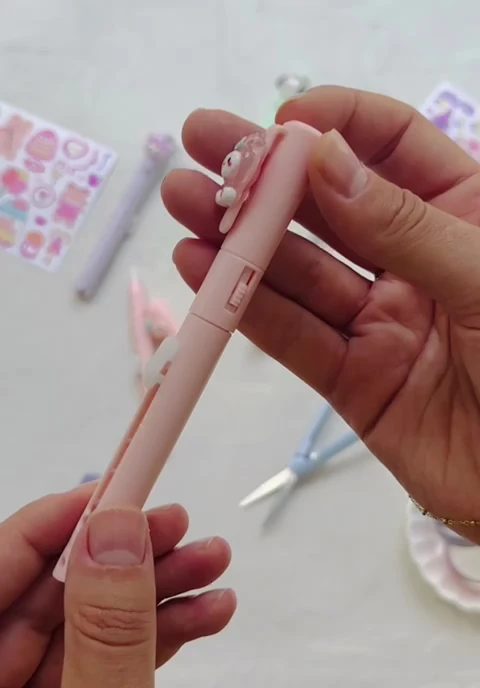 Sanrio Purin Karakterli Gri Kalem Görünümlü Çift Uç Tasarım Makas Ve Maket Bıçağı/Falçata