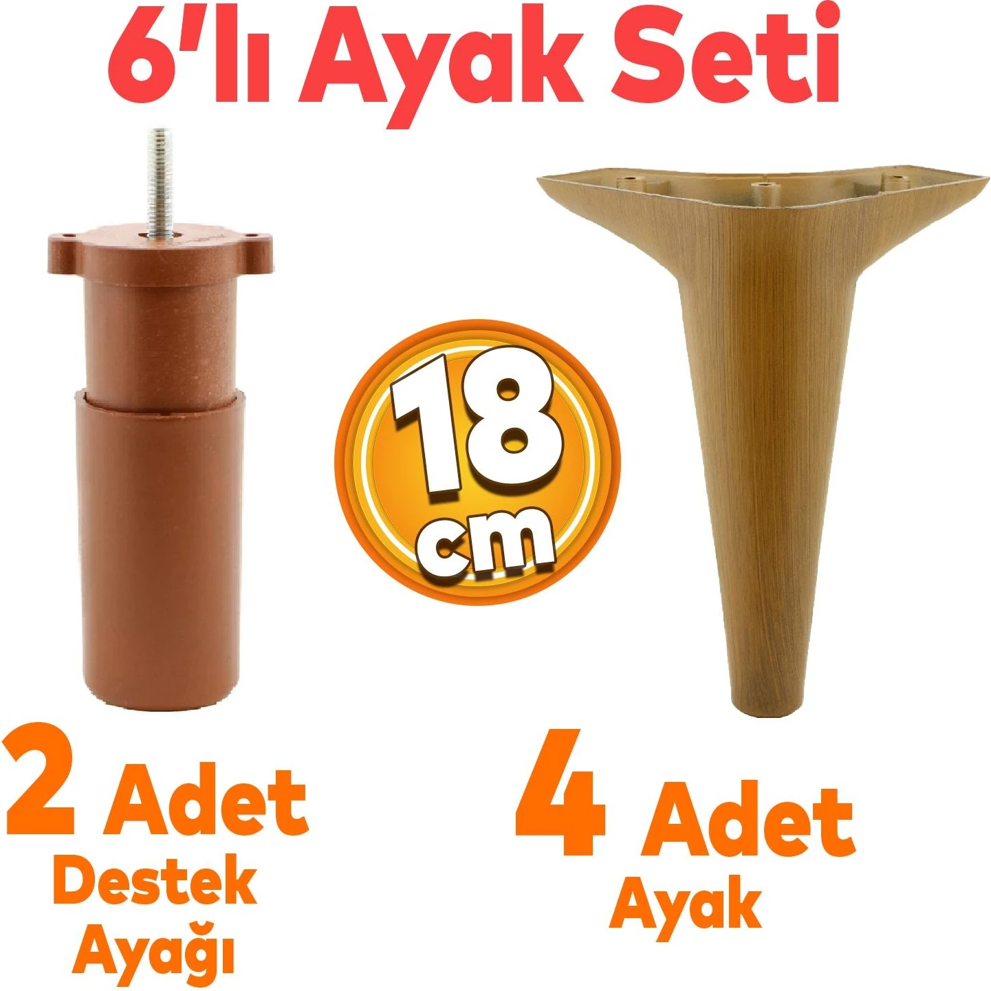 Aspen 6'lı Set Mobilya Tv Ünitesi Çekyat Koltuk Kanepe Baza Destek Ayağı Ayakları 18 Cm Koyu Ceviz