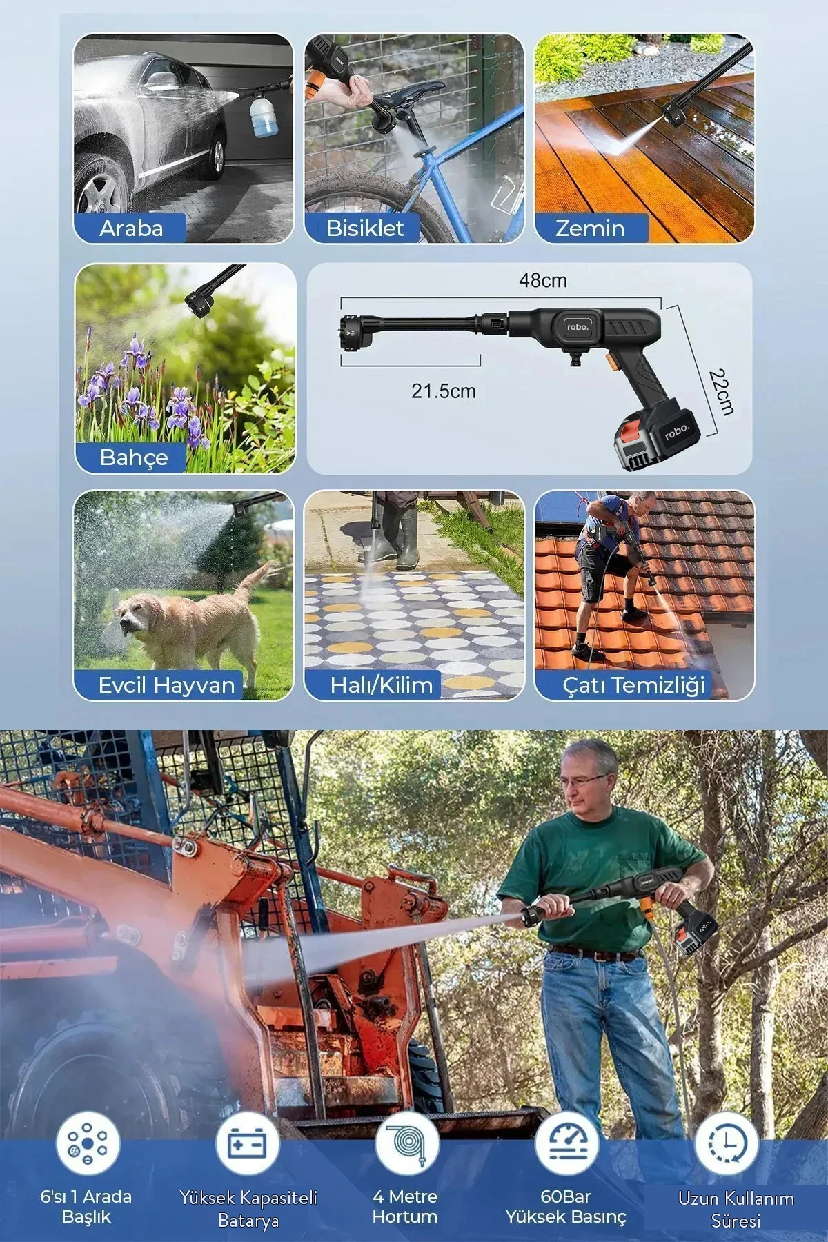 Şarjlı Ve Yüksek Basınçlı Oto Yıkama Ve Sulama Tabancası