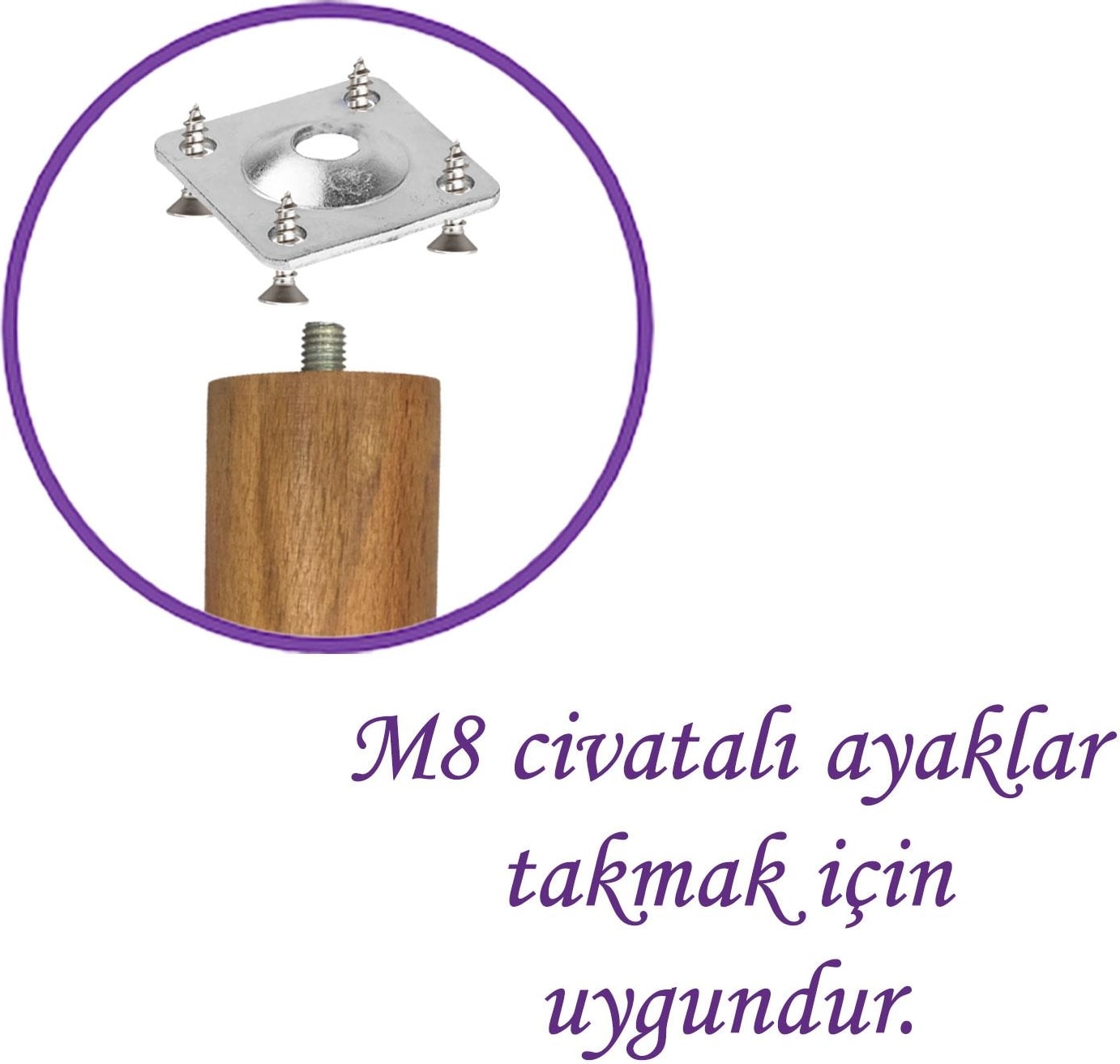 Mobilya Baza Koltuk Zigon Sehpa Ayağı Metal Bağlantı Aparatı Düz Ayak Tabanı M8 Civatalı (4 Adet)