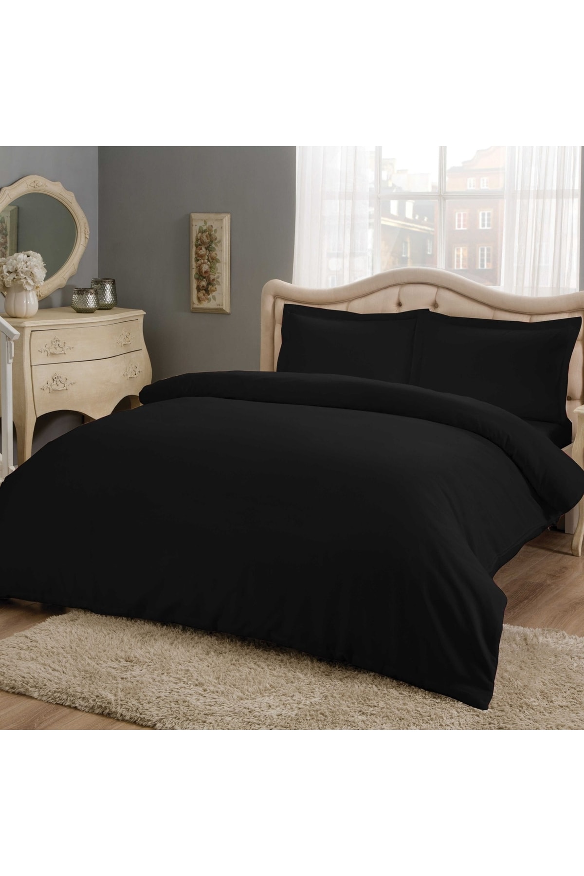 Saten Basic King Size Nevresim Takımı Siyah