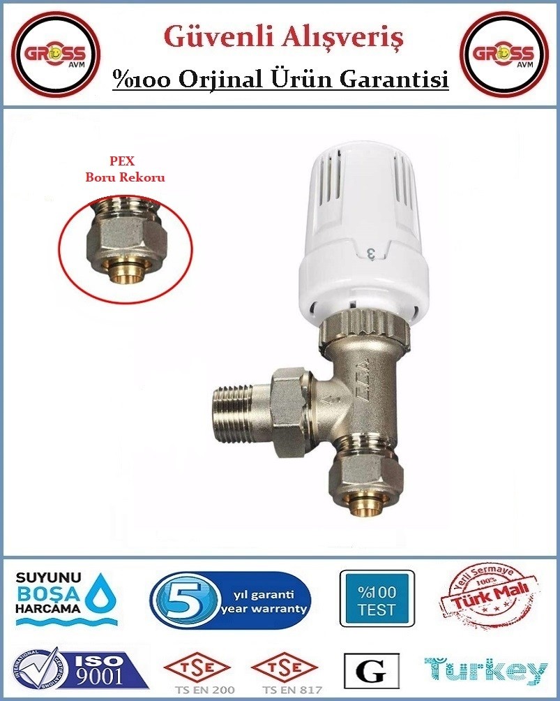 Termostatik Pex-Al Köşe Radyatör Vanası - Orjinal Ürün - 5 Yıl Garanti