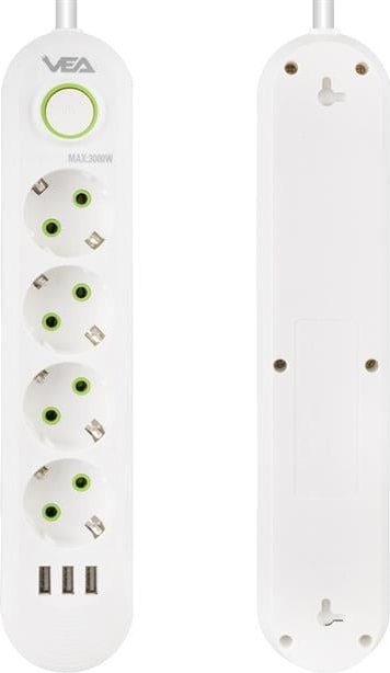 VA-21560 4'lü 3 Usb'li 1.5 Metre Akım Korumalı Priz Beyaz