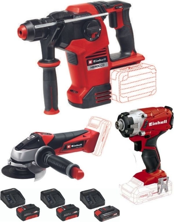 EİNHELL Te-Ci 18/1 Li Vidalama Herocco 36/28 36V Kırıcı Delici Te-Ag 18/115 Taşlama 2X4.0+2.5AH Set