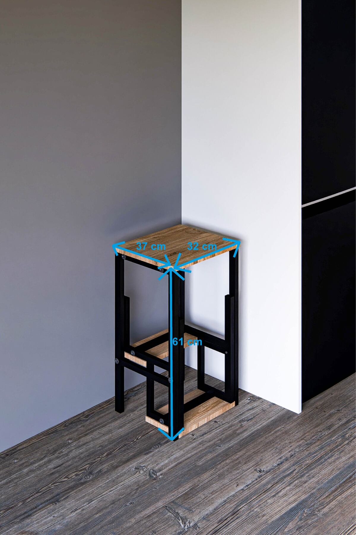 PRATA Katlanabillir Metal Ahşap Basamaklı Tabure Merdiven Sehpa Çiçeklik Çok Amaçlı Tabure