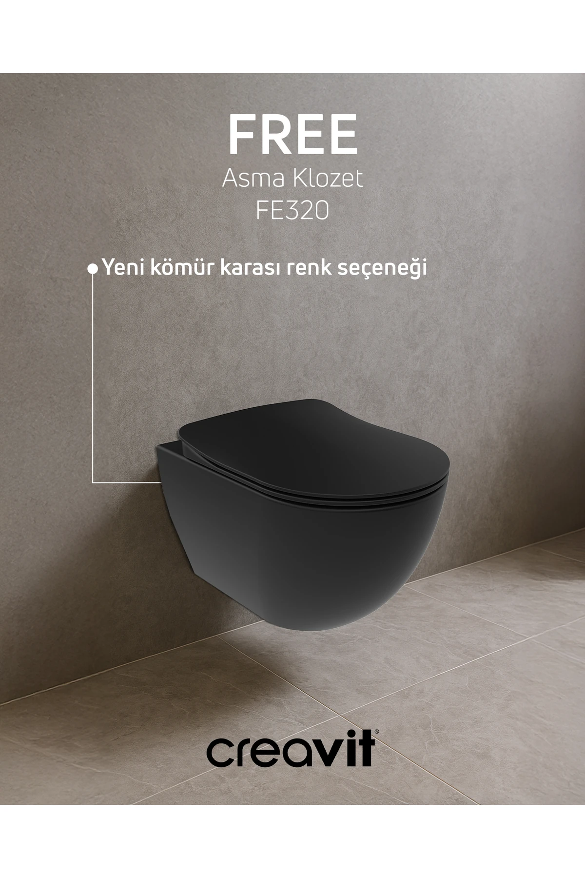 Free Kömür Karası Asma Klozet ve Kapak Set