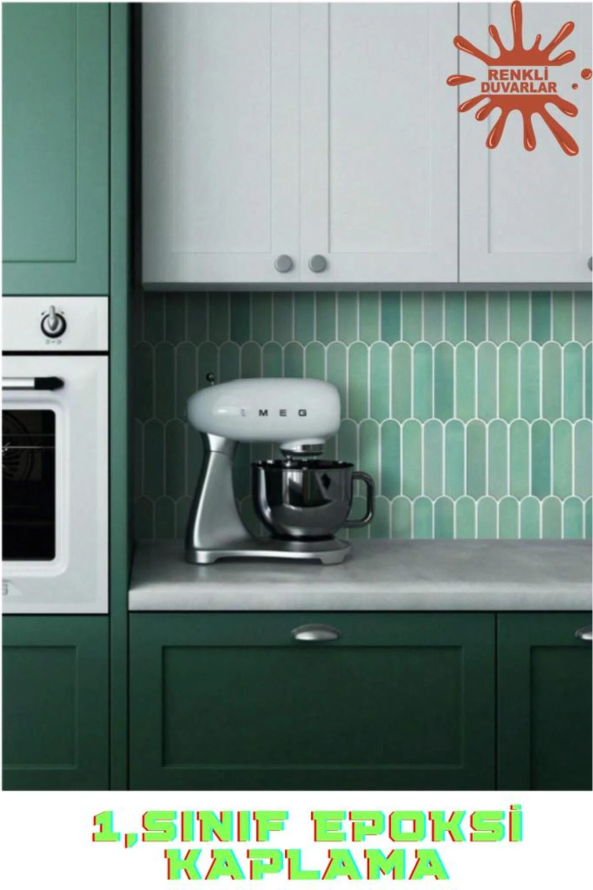 3D Yapışkanlı Duvar Kaplama Paneli Mutfak Banyo Salon Ofis Döşeme 30×30cm Sütun Yeşil Epoksi 1 Adet