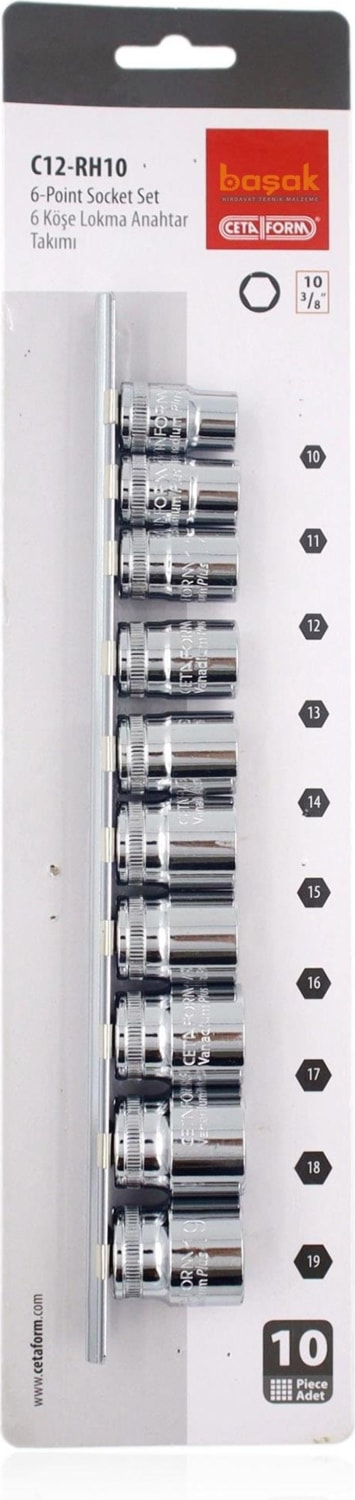 10 - 19 mm 3/8" 10 Parça Raylı Lokma Anahtar Takımı C12-RH10