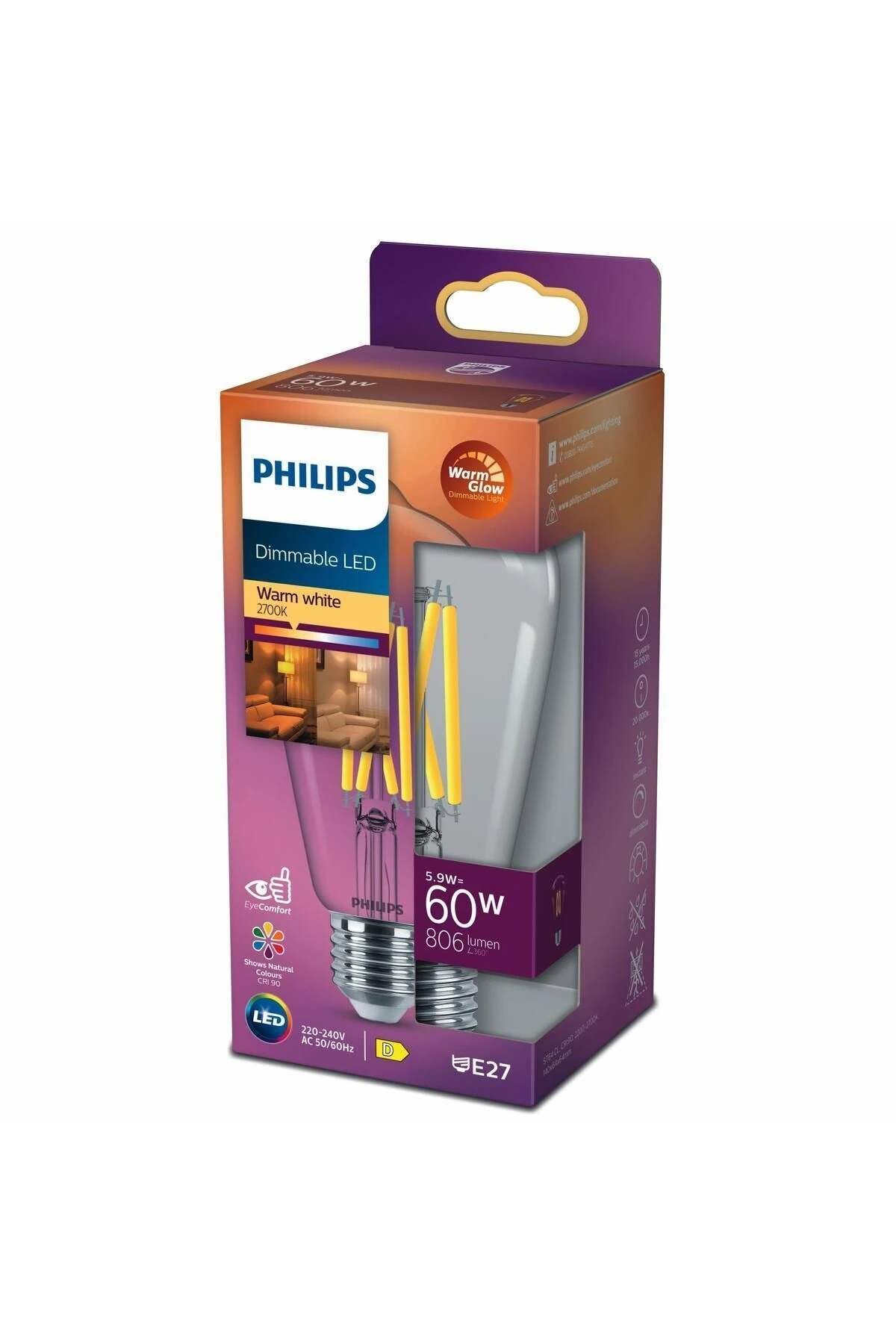 Filament Ampul Şeffaf 60 W Dimlenebilir Sarı Işık ST64 E27