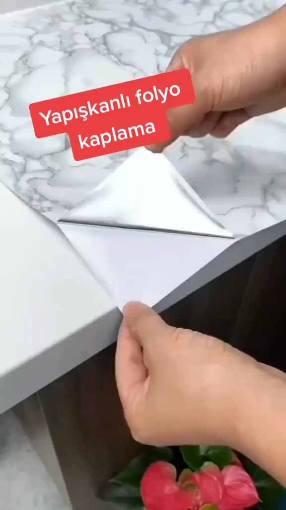 67cm x 10 Metre 1 Adet Yapışkanlı Rulo Mermer Desenli Görünümlü Mutfak Duvar Kaplama Folyosu Kağıdı