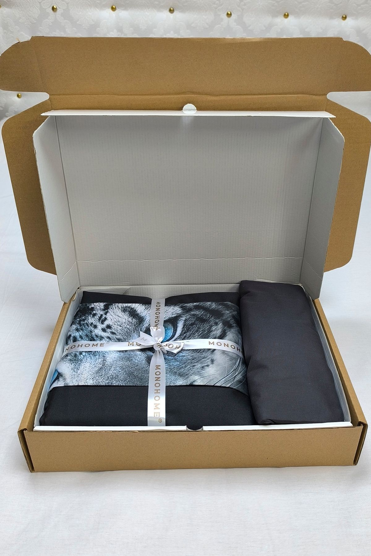 Leopar Lastikli Çarşaflı %100 Pamuk Saten Çift Kişilik Nevresim Takımı Blue Leopard