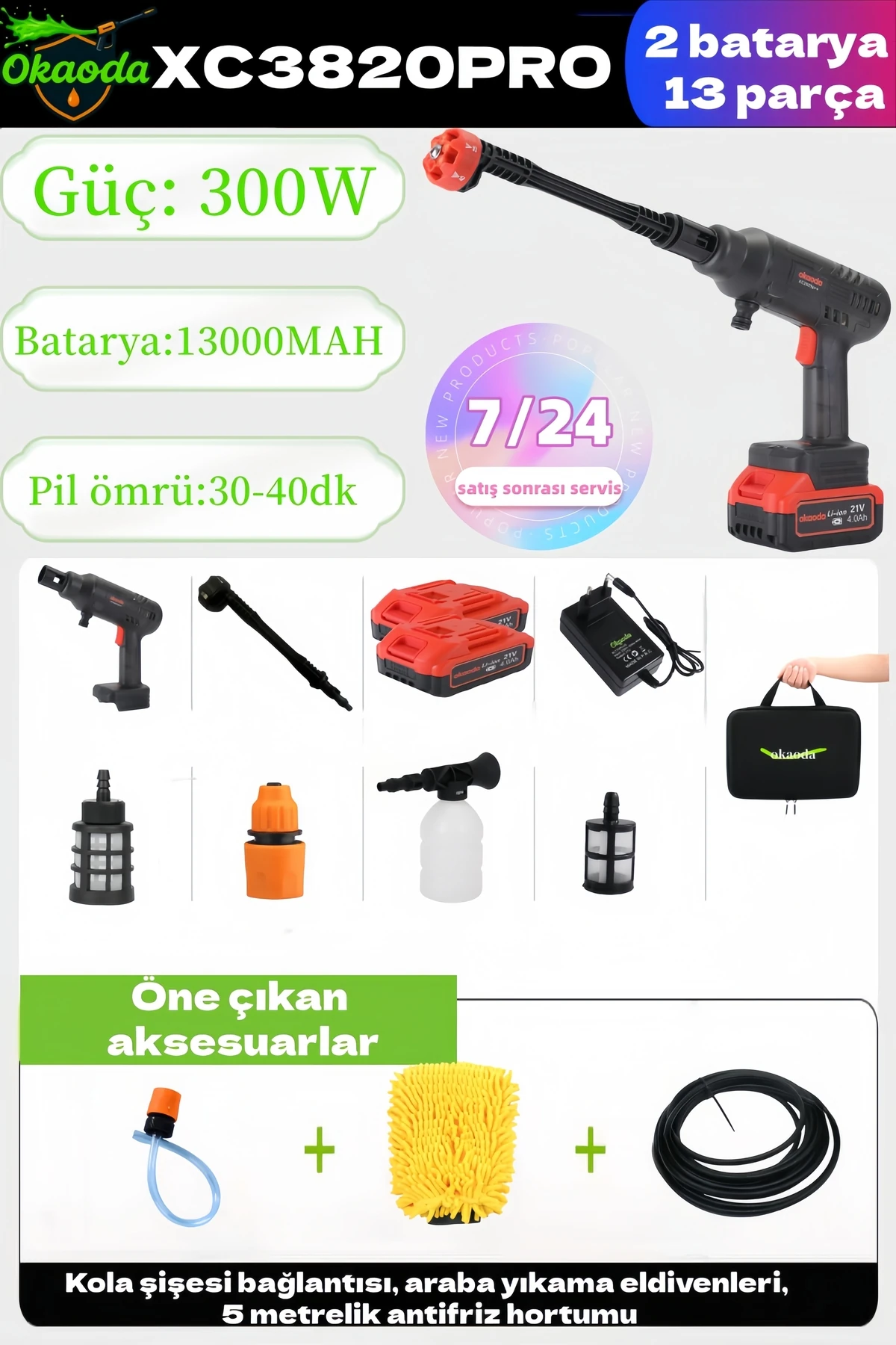 En Güçlü 3 Vitesli Ayar, Kömürsüz Oto Araba Bahçe Klima Halı Şarjlı Yüksek Basınç Yikama Makinesi