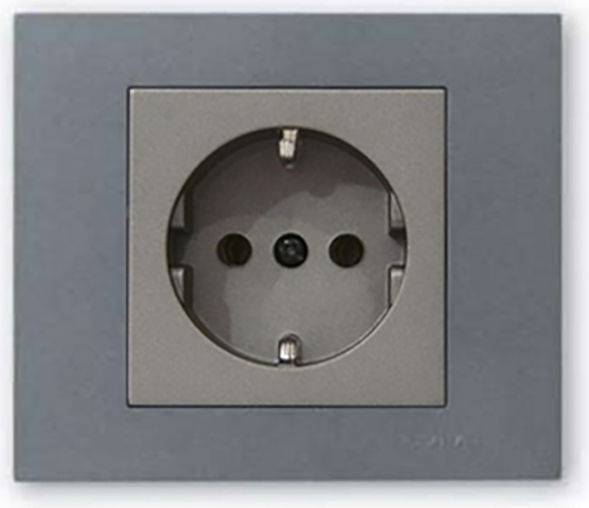 Grano Metalik Topraklı Priz Antrasit + Füme Çerçeve