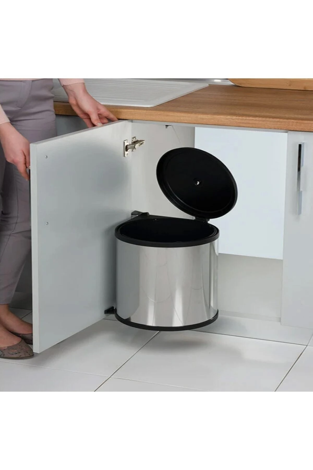 Paslanmaz Dolap İçi Çöp Kovası 11 Litre, Şık ve İşlevsel Temizlik Çözümü