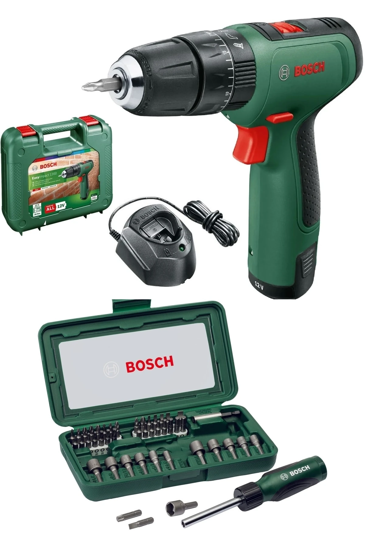 Darbeli Matkap Şarjlı Matkap Akülü Matkap Vidalama + 46 Parça Vidalama Ucu Lokma Ucu