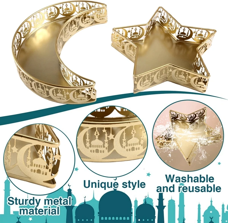 Ramazan Servis Tepsileri Metal Ay Yıldız Şekilli Eid Mubarak Islam Müslüman Yemek Servis Tepsisi (Yurt Dışından)
