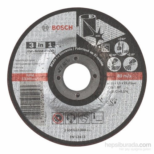 BOSCH - 3'Ü Bir Arada Kesici Disk (Taş) - A 46 S Bf, 115 Mm, 2,5 Mm