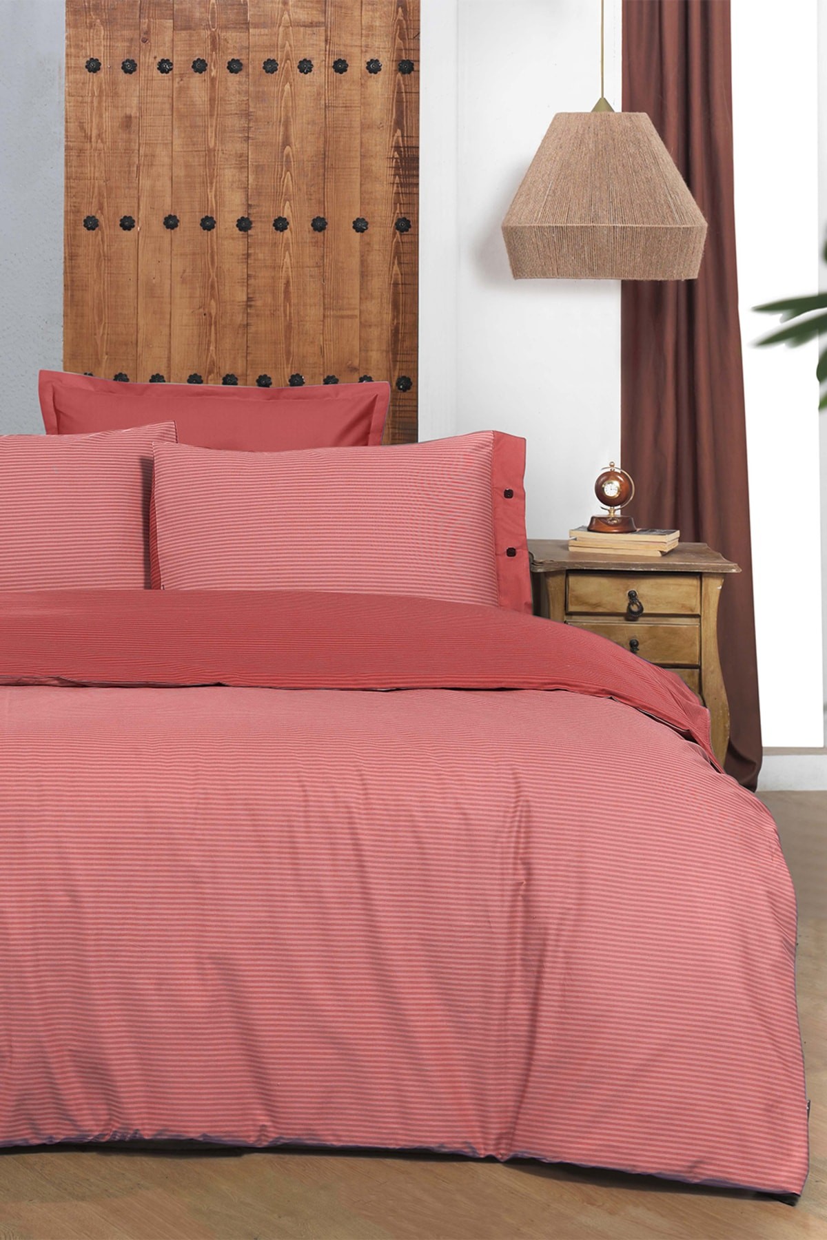 New Fancy Stripe Kırmızı King Size (battal Boy) %100 Pamuk Çizgili Nevresim Takımı