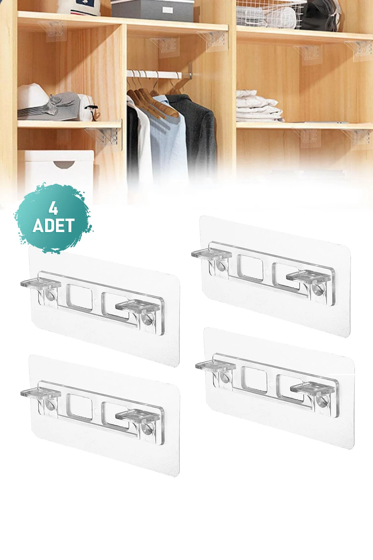 4 Adet Ultra Güçlü Kendinden Yapışkanlı Dolap İçi Raf Tutucu Raf Destek Aparatı Raf Sabitleyici