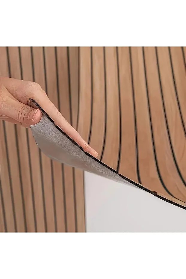 60cmx250cm 1 Adet Kahverengi 3D Yapışkanlı SXP Akustik Lambiri Desenli Duvar Paneli Kağıdı 3115-1