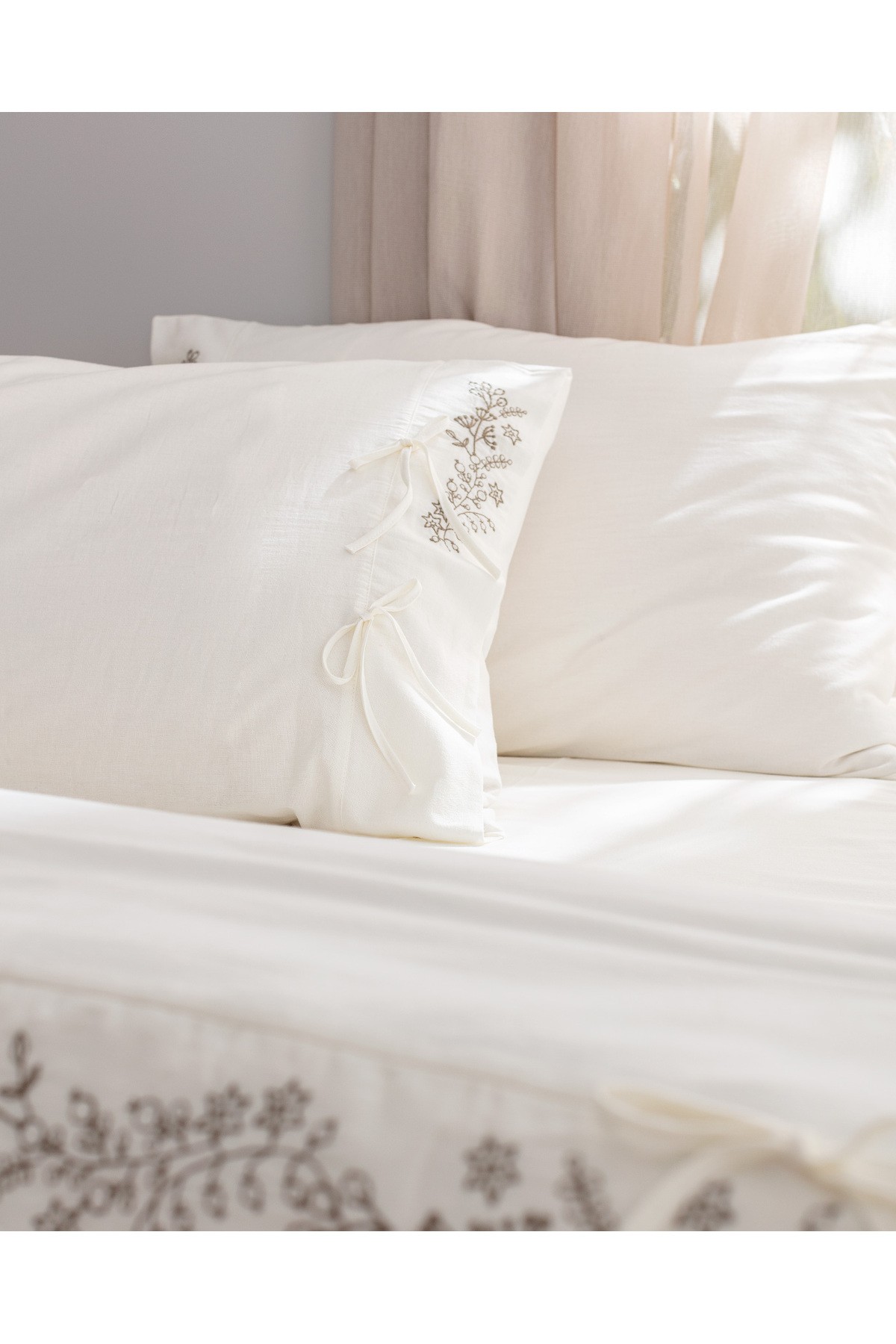 Relief King Size %100 Pamuk Bağlamalı Nevresim Takımı - Ekru/Haki