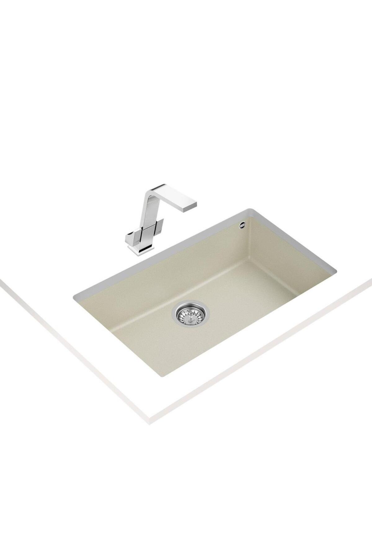 Square 72.40 Tg Brıght Cream Granit Evye, Tezgahaltı