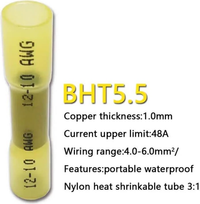 - 100 Adet - Bht-5.5 Isıyla Daralan Makaron 48A / 4-6mm² Su Geçirmez Konnektör - Sarı