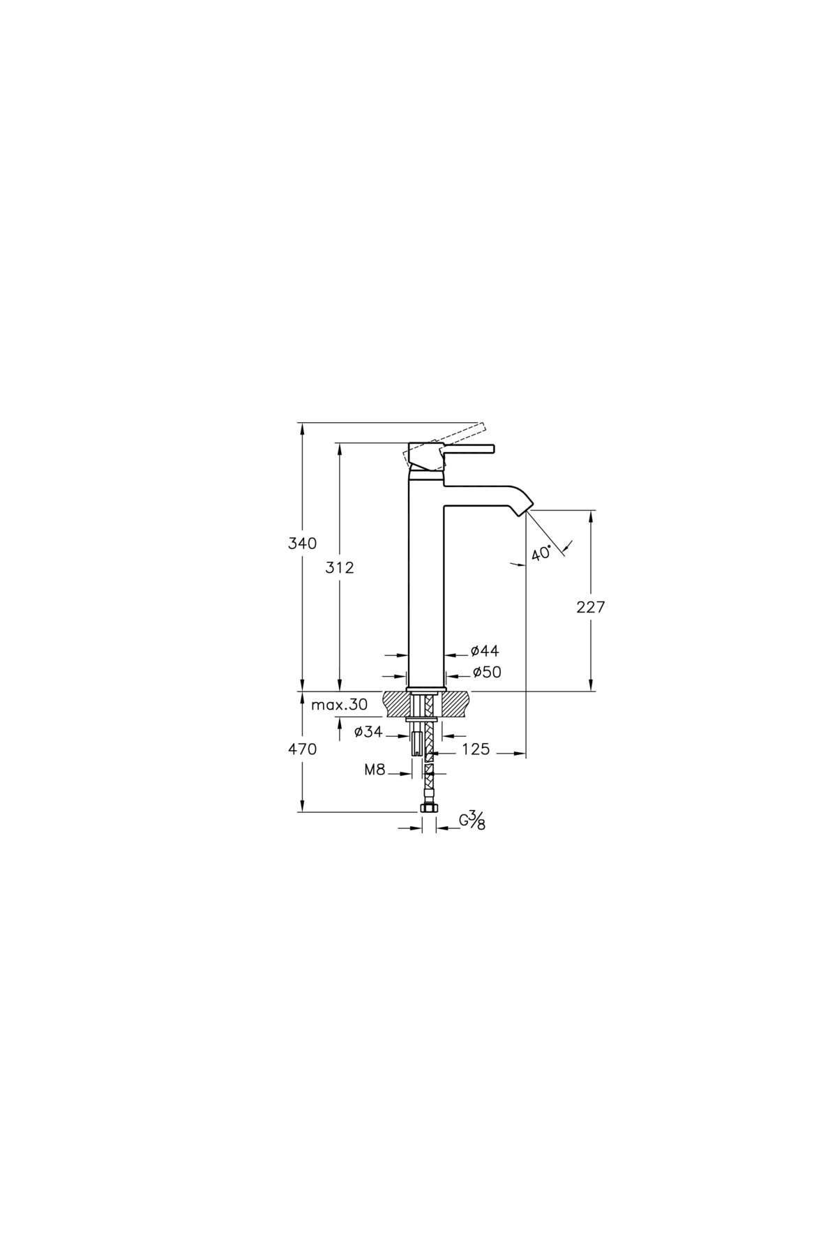 Minimax S A41990 Yüksek Lavabo Bataryası, Krom