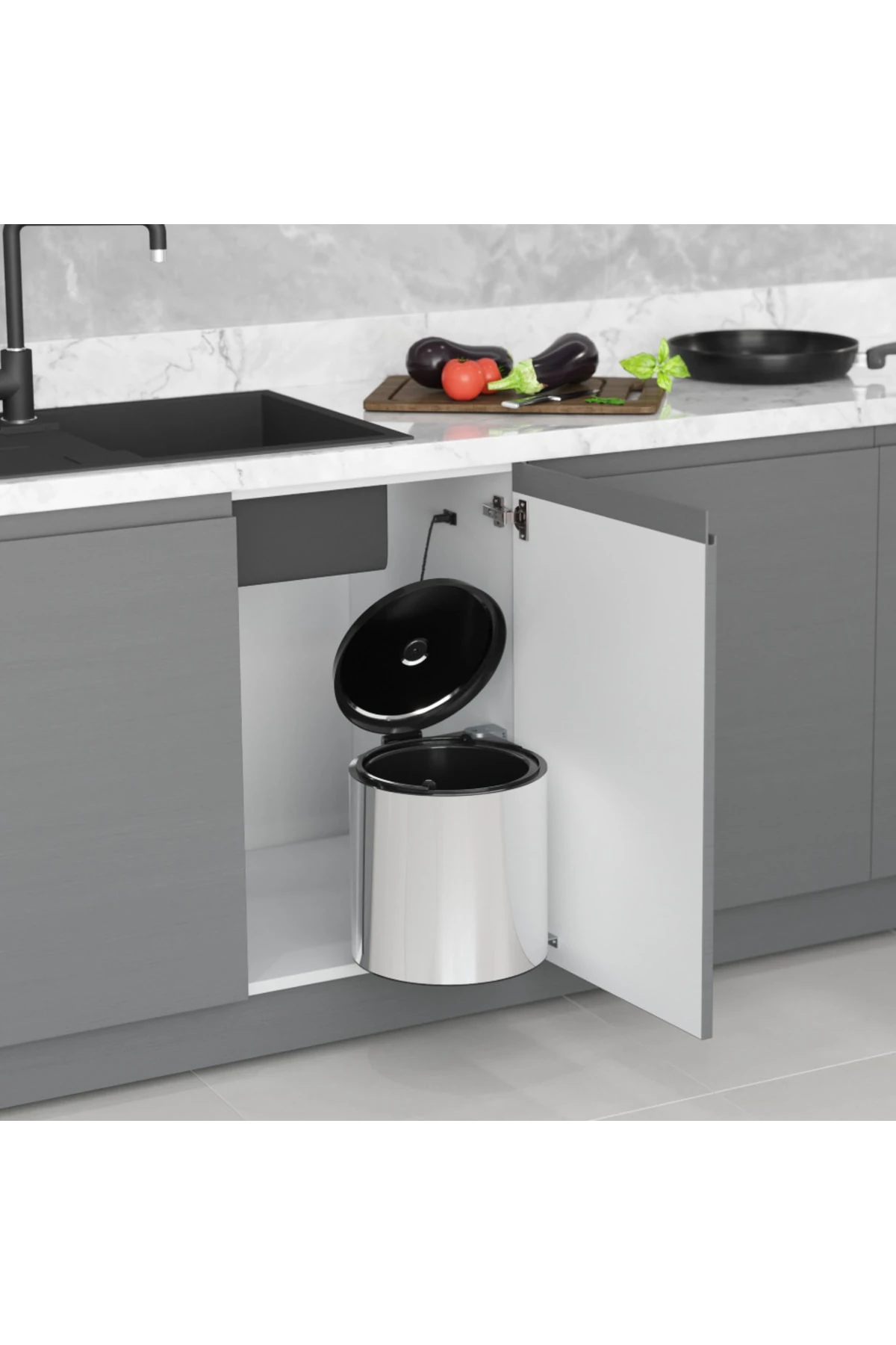 Orjinal Starax S-2251 Kapağa Monte Dolap Içi Tezgah Altı Çöp Kovası Paslanmaz Gövde 10 Lt.