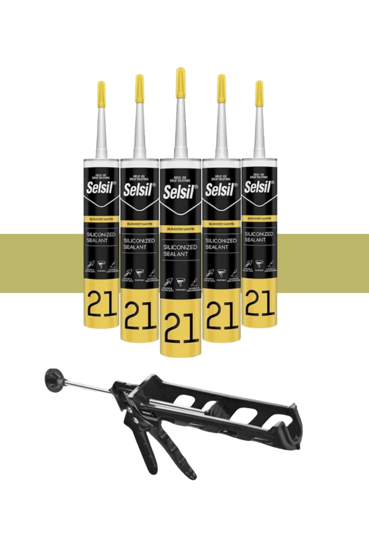 Silikonize Mastik 500 Gr. Bronz (5 Adet), Plastik Tabanca