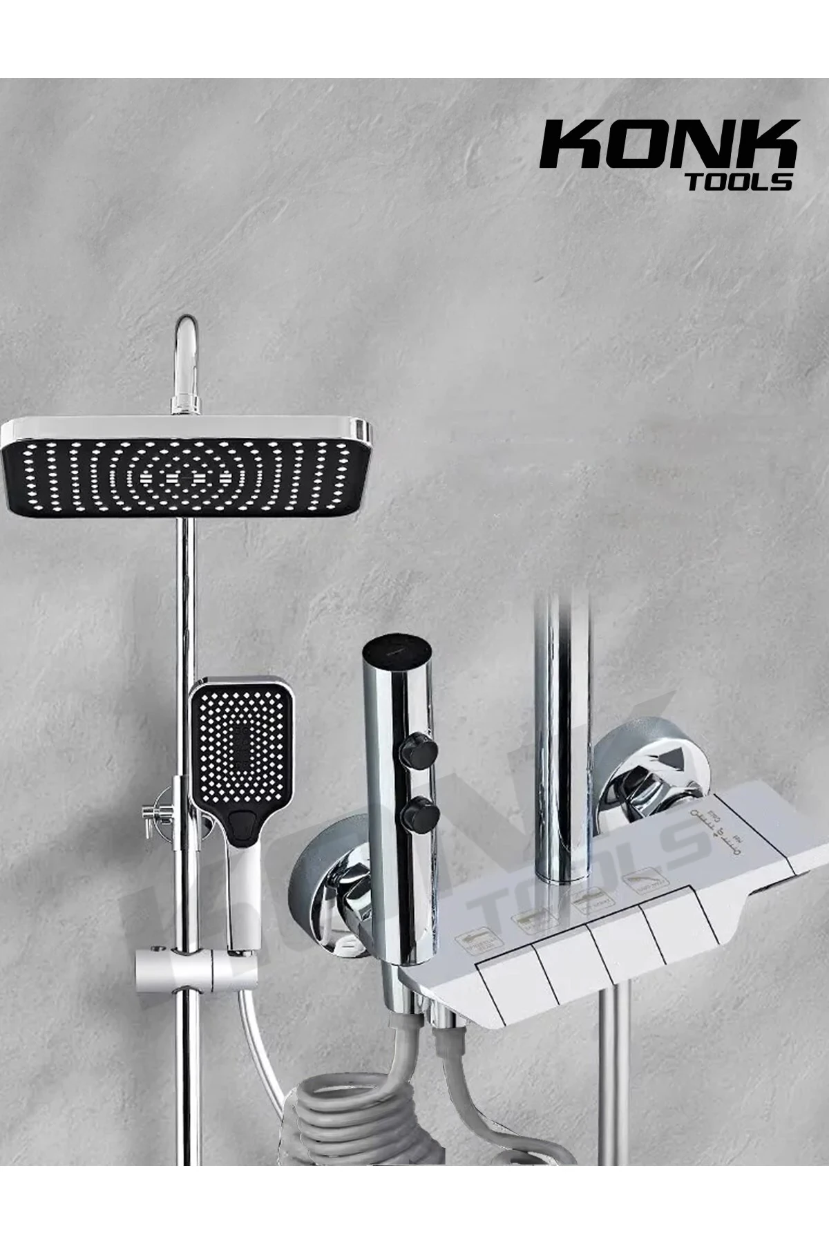 Piyano 5 Fonksiyonlu Krom Banyo Bataryalı Robot Duş Seti Tepe Duşu Duş Seti 130 cm