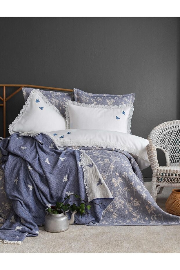 Çift Kişilik Albatros İndigo Timeless Yatak Örtüsü Prime Set